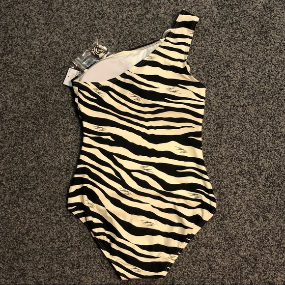 Michael Kors Zebra Print One Shoulder Swimsuit Size 8 NWT - Picture 5 of 11